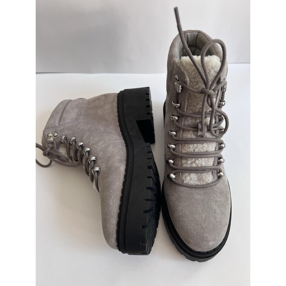 Marc Fisher Shoes - Marc Fisher MLNairy Grey Suede Shearling Ankle Boot‎ SZ 8M Biker Lugg Wool $250